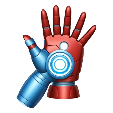 Iron Man hand blaster emoji, palm facing out, blue repulsor, apple style emoji sticker
