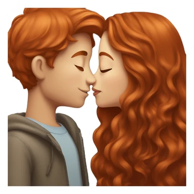 Redhead girl kissing boy with long brown hair  sticker