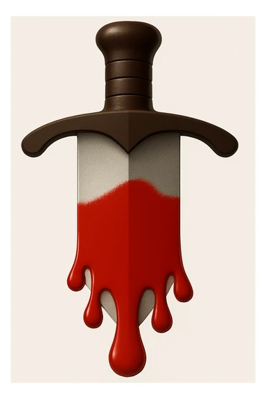 Make the blood drips wider but half as long as in the reference images. Make the blade lighter in color and 50% wider. Keep all other details, proportions, and style exactly the same as the reference. High resolution, no background. sticker