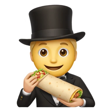 Generic classic yellow basic emoji face with a black top hat eating a burrito sticker