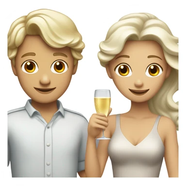 a white boy with gray hair and a girl with long blond wavy hair dancing with a glass of champagne sticker