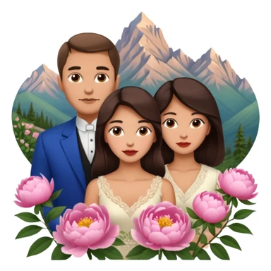 Couple traveling in Montenegro russian man and elegant  Latina girl delicate peonies and mountains in the background  sticker