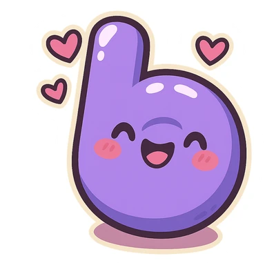 plump vibrant Boosty logo cartoon style purple b without lightning bolt cutout bold outline expressive shadows glossy highlights no background cute hearts around logo sticker