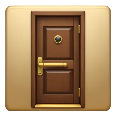 iOS-style 3D emoji: a simple closed wooden door with a shiny brass handle, door slightly shaking as if just knocked loudly, soft shadows; no text, no faces sticker