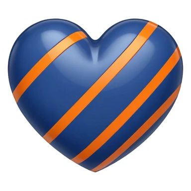 Glossy, sporty dark blue heart with diagonal orange athletic stripes going down one side sticker