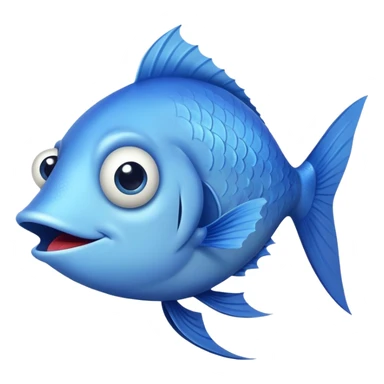 ridiculously derpy blue fish with crossed eye and silly underbite, perfect flat side profile facing right, exactly 90 degrees, completely 2D like a paper cutout, only one eye visible, absolute side view sticker