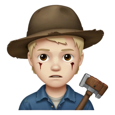 13 y/o Brian robeson at the beginning of Hatchet
distressed, has hatchet, bruised sticker