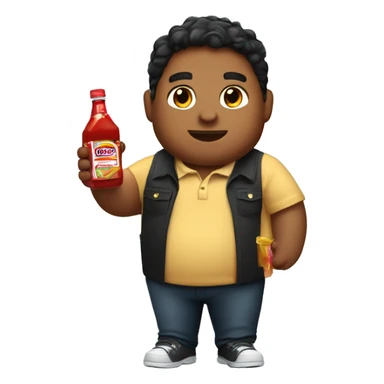 Chubby Guatemalan black polo holding a bottle of ketchup sticker