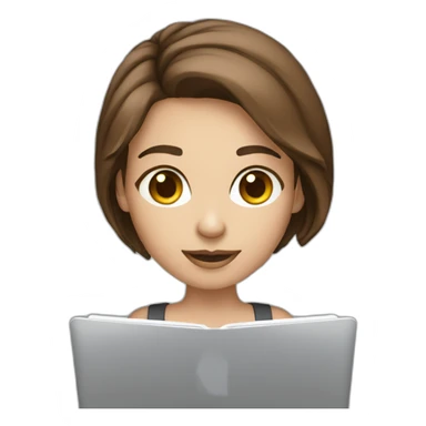 Beautiful programmer girl with brown hair working with MacBook sticker