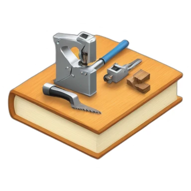 isometric thick BOOK with picture of wood, metal, welder, tools sticker