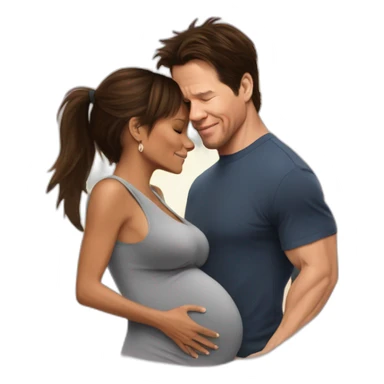 Pregnant mark Wahlberg being hugged by non pregnant Halle berry sticker