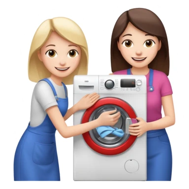 Mother and daughter opening a washing machine door sticker