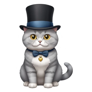 British Shorthair cat full body sitting with a top hat sticker