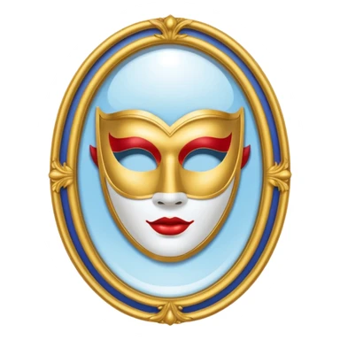 magic mirror on the wall from snow white. This is an oval mirror with golden borders with a white theater mask inside  sticker