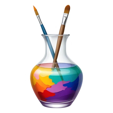 Glass painting icon, colorful brushstrokes on a glass vase, intricate painted patterns on the surface, visible fine paintbrush and palette beside it, no liquid inside the vase, minimalistic style, clean lines, transparent background. sticker