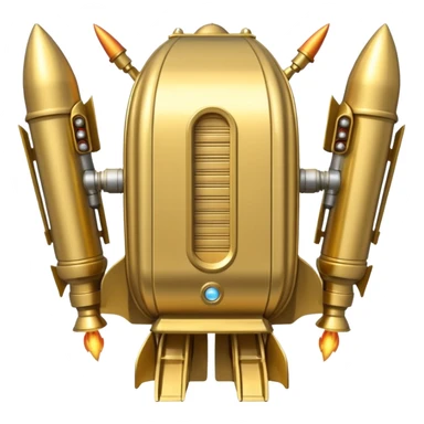 gold ancient wide jetpack with rocket projectiles on both sides, back view, no fire, with engraved patterns sticker