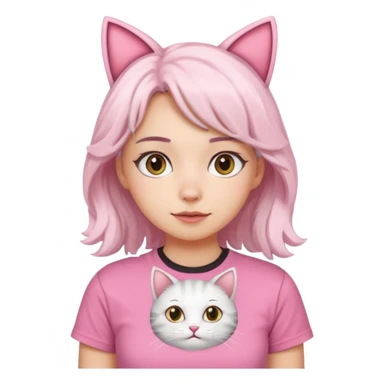 girl with wavy white hair and cat ears wearing pink tshirt sticker