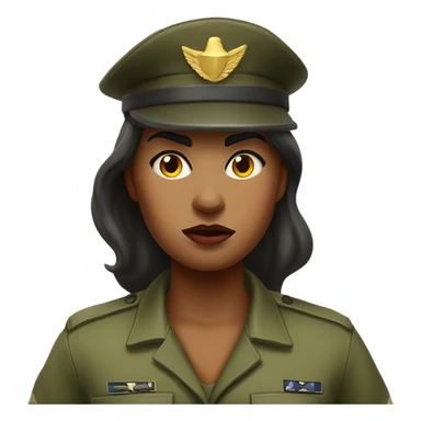 a female drill sergeant character wearing a classic sergeant hat and a camouflage army shirt. The character should have an angry intense expression. full torso sticker