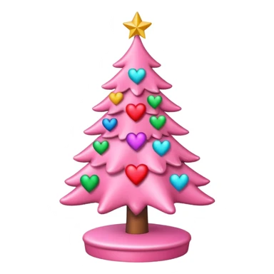 pink Christmas tree with hearts on the surface sticker
