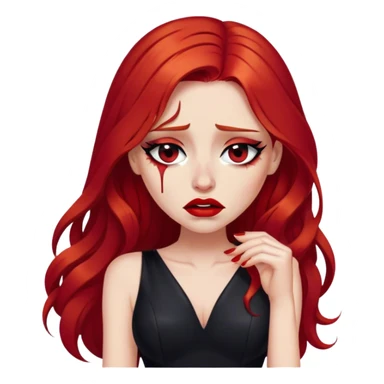 a crying woman with long red hair and red eyes. The woman wear a black little cutted dress. She have red lipstick and she have a seductive look. She cryed tears  sticker