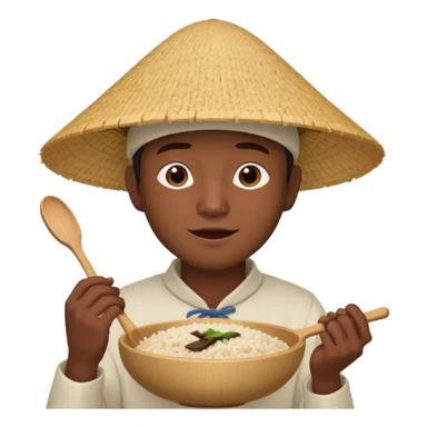 Asian guy with a rice hat eating a bat sticker