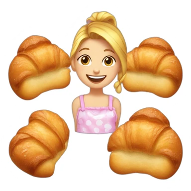 Tête petite fille avec 3 couettes qui mange un croissant  sticker