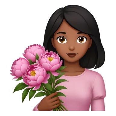 Black hair girl holding a peonies bouquet  sticker