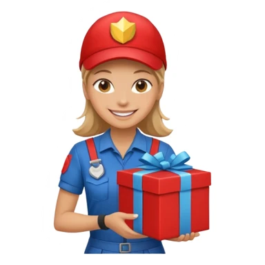 woman courier holding gift box sticker