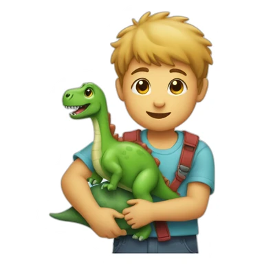 Kid hugging a litle dinosaur toy in his chest sticker