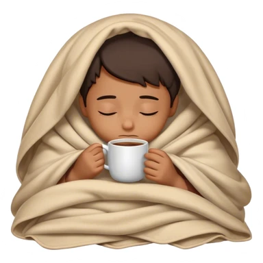 Little brown Boy eyes close inside a blanket sipping coffee eyes closed without bed sticker