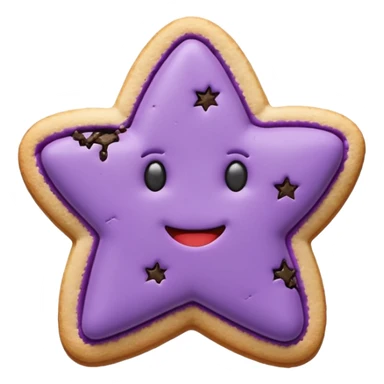 realistic pastel purple cookie with a soft, crumbly texture, fine surface cracks, matte baked finish, star-shaped jam cutout revealing glossy dark berry filling sticker