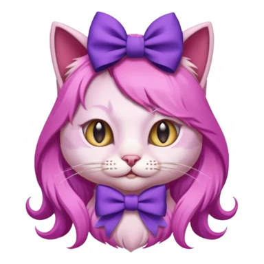 cat with pink long hair and purple bow on head sticker