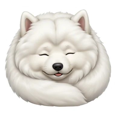 Meme-Worthy Cute Sleeping Samoyed Portrait Emoji, Head resting peacefully with a contented smile, showcasing a delightfully fluffy build and a luxuriously soft pure white Fur, eyes shut in a serene nap, Simplified yet hilariously adorable features, highly detailed, glowing with a soft, drowsy light, high shine, relaxed and utterly lovable, stylized with an air of playful laziness, bright and heartwarming, soft glowing outline, capturing the essence of a comically sleepy companion, so meme-worthy it feels like it could instantly become the next viral sensation of adorable slumber! sticker