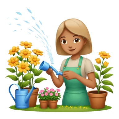 person watering flowers in a garden, happy and caring sticker
