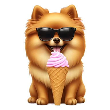Pomeranian with sunglasses eating ice cream sticker