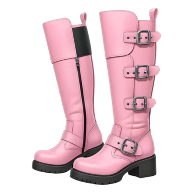A pair of knee high pink boots, grunge, new rock style with buckles sticker