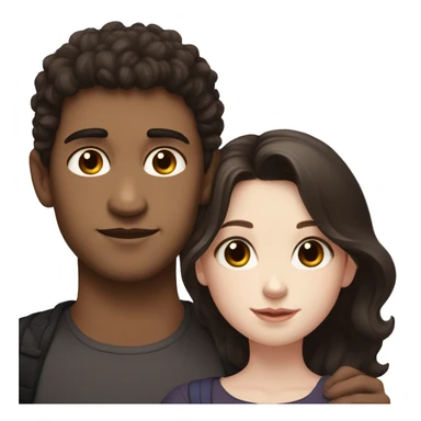 A dark brown haired girl with hazel eyes and pale skin and a poofy super dark-haired boy with brown eyes and pale skin cuddling sticker