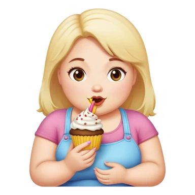 Fat little girl eating cupcake sticker