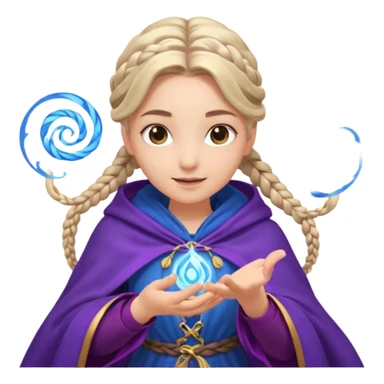 A playful mage girl with braids, purple cloak, and magic swirling around her hands.
 sticker