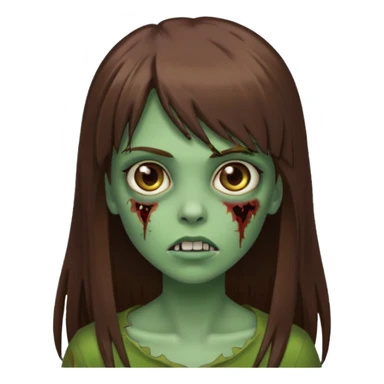 Zumbi feminino, de pele verde, cabelo marrom, longo, liso e castanho com franja sticker