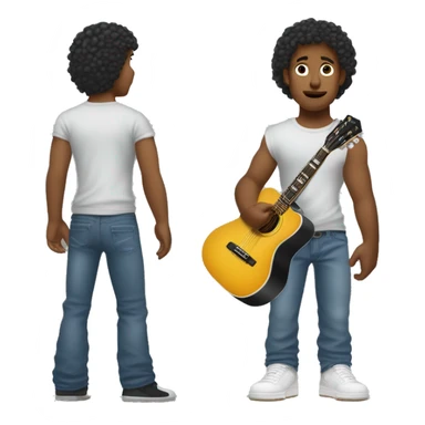 can you generate a tanned tall boy holding the red van hallel guitar. The boy must have green eyes and short curly hair please. Could he be wearing the nike jordan Travis Scott shoes. Also wearing blue jeans and a plain t shirt. sticker