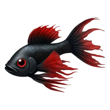 Fully Black with tiny red lines betta fish short fins black and white eyes sticker