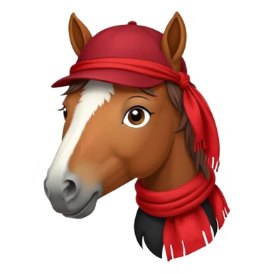 fabulous funny winter horse in a black hat cap with a red scarf sticker