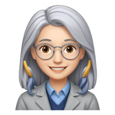 Profesora joven, sonrriente cabello gris canoso y de pelo largo  sticker