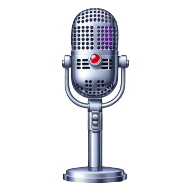 Create a glamorous and vibrant emoji representing stage vocal performance. The design should feature a humanless collage of classic vintage microphone, stage costume covered in rhinestones, large scene speakers, scene lights. The costume should be stylized, with glittering elements like sequins and sparkles, and reflect the glitzy, extravagant nature of show business. The microphone should have a sleek, retro look with chrome or metallic accents. Use rich, dazzling colors like gold, silver, deep purple, and bright red to evoke the glamorous, larger-than-life feel of a stage performance. The background should be transparent. sticker