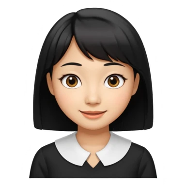30 yr old asian woman center parted hair big eyes big smile tanned skin straight black hair hippie part hair white blouse shoulder length hair middle parted hair few short bangs at front sticker