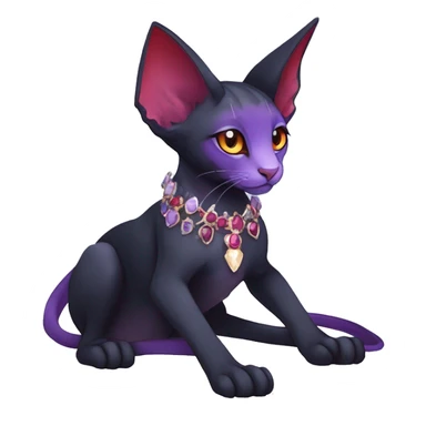 cool kawaii cartoon edgy distinguished ethereal elegant beautiful fantasy black purple red ethereal fantasy nargacuga-Noivern-sphynx-Quiana-Fakemon collar harness moon gem jewels full body sticker