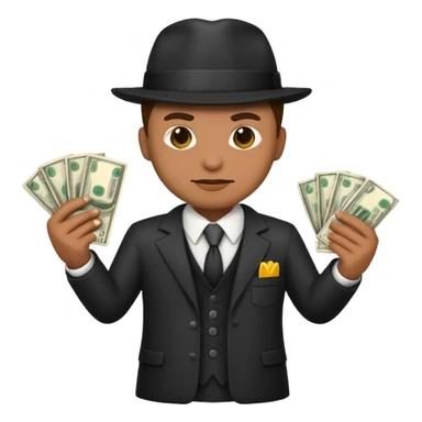 gangster emoji, cartoon style, holding money, confident pose sticker