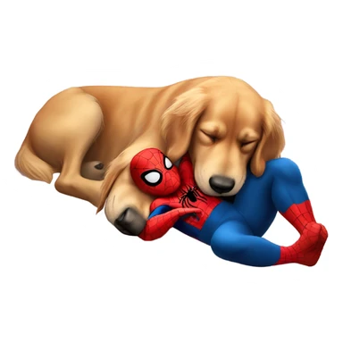 Golden Retriever sleeping on Spider-Man’s lap sticker