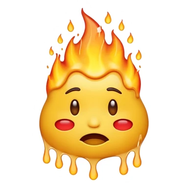 Generate an emoji that is on fire, with a synical laugh, but also crying and melting at the same time with a sad mouth.  sticker